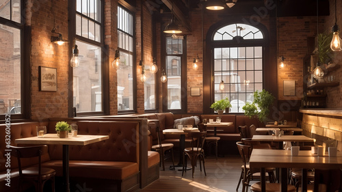 Cafe  interior design  retro  brick Created with generative AI