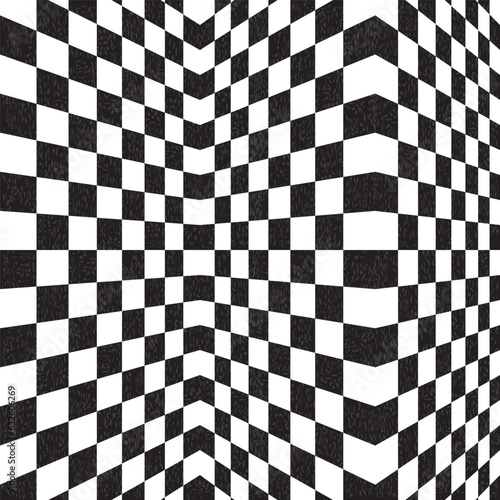 Black and white chessboard pattern with riso print effect vector illustration.