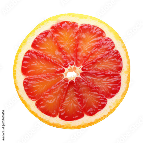 Blood orange or grapefruit slice isolated on white transparent background, Ripe citrus fruit cut, view from above, PNG,