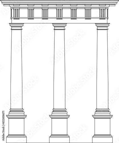 Vector illustration sketch of doric column design of classical roman greek entrance gate