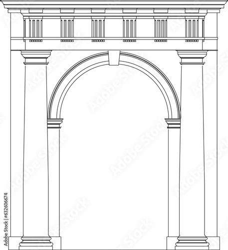Vector illustration sketch of doric column design of classical roman greek entrance gate