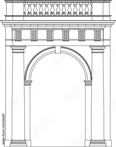 Vector illustration sketch of doric column design of classical roman greek entrance gate