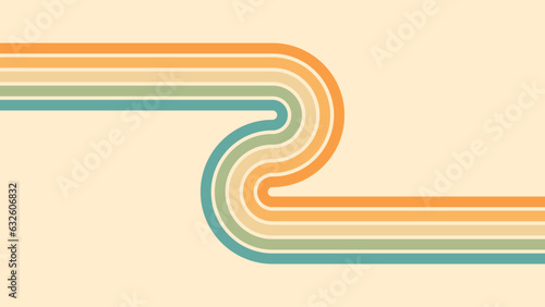 Abstract background of rainbow groovy Wavy Line design in 1970s Hippie Retro style. Vector pattern ready to use for cloth, textile, wrap and other.