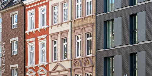 residential buildings of different styles and construction years in the old town of cologne