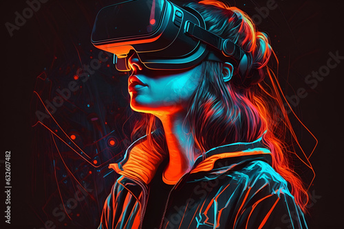 Woman with glasses of virtual reality. Future technology concept. Generative Ai 