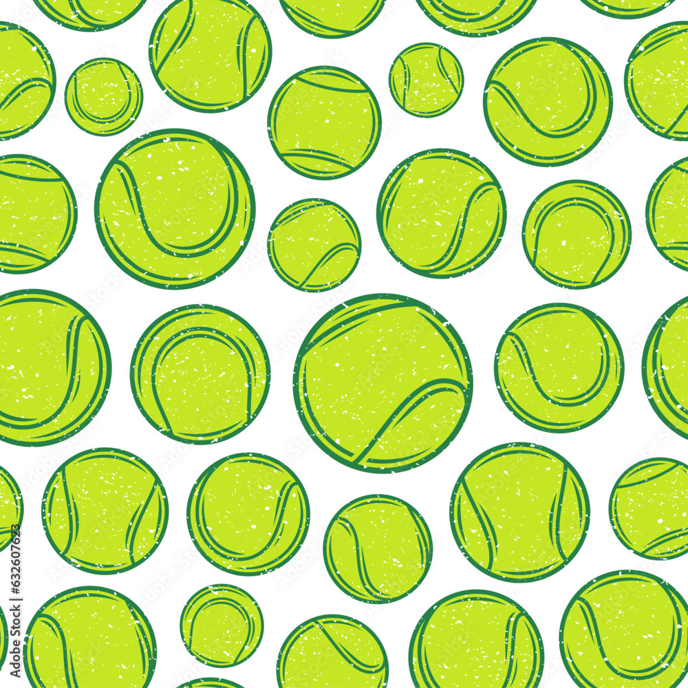Vector grunge colorful tennis balls seamless pattern or background