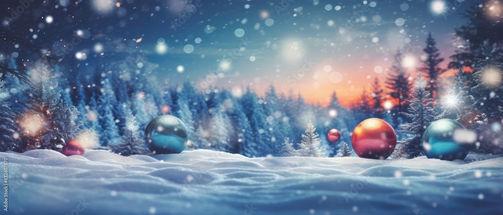 Christmas winter background with snow and blurry bokeh. Generated by AI Christmas winter background with snow and blurry bokeh. Generated by AI