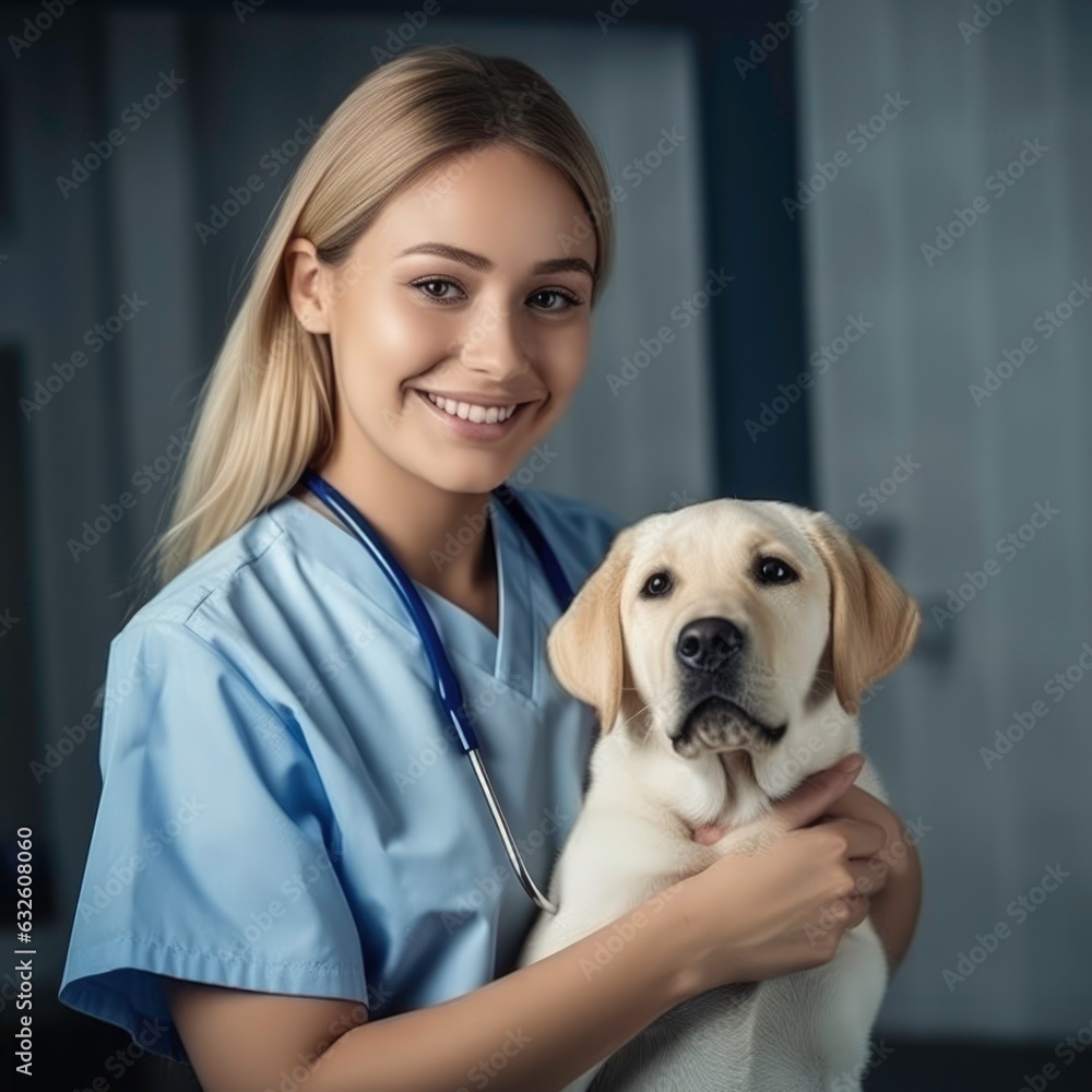 Veterinary examination of dogs. Puppy in the hands of a doctor at a veterinary clinic. Generated by AI Veterinary examination of dogs. Puppy in the hands of a doctor at a veterinary clinic. Generated by AI