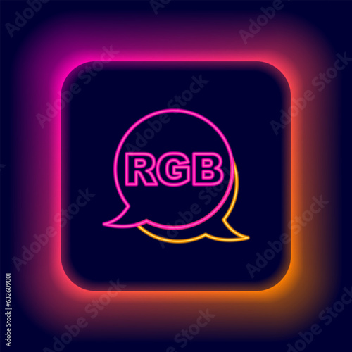 Glowing neon line Speech bubble with RGB and CMYK color mixing icon isolated on black background. Colorful outline concept. Vector