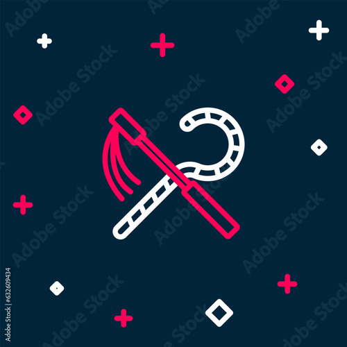 Line Crook and flail icon isolated on blue background. Ancient Egypt symbol. Scepters of egypt. Colorful outline concept. Vector