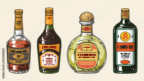 Alcohol production colorful set element