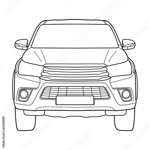 Classic luxury suv or pick up car. Crossover car front view shot. Outline doodle vector illustration. Design for print, coloring book	
