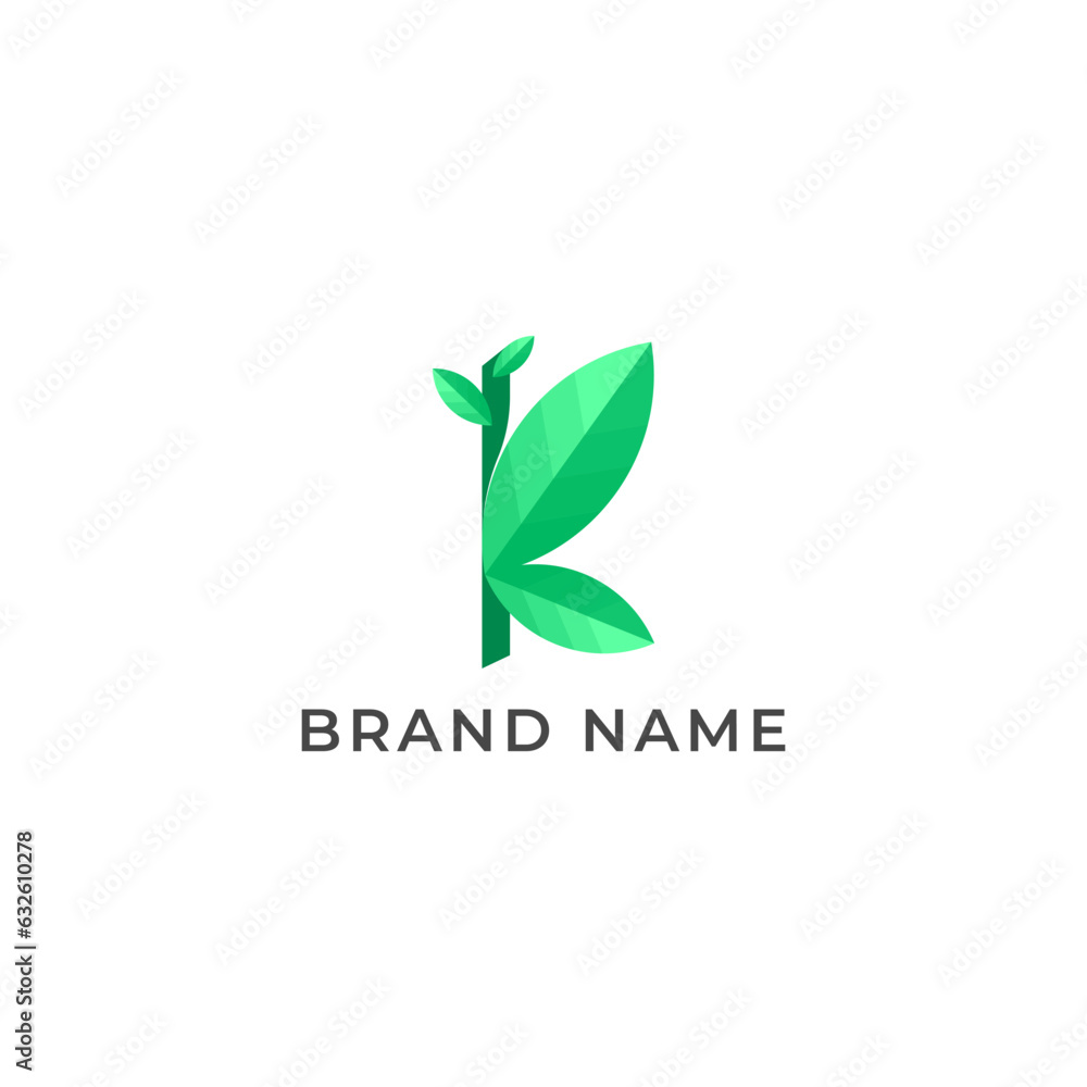 ILLUSTRATION LETTER K WITH LEAF GEOMETRIC LOGO ICON GREEN COLOR TEMPLATE SIMPLE MINIMALIST DESIGN ELEMENT SIMPLE VECTOR GOOD FOR APPS, BRAND 