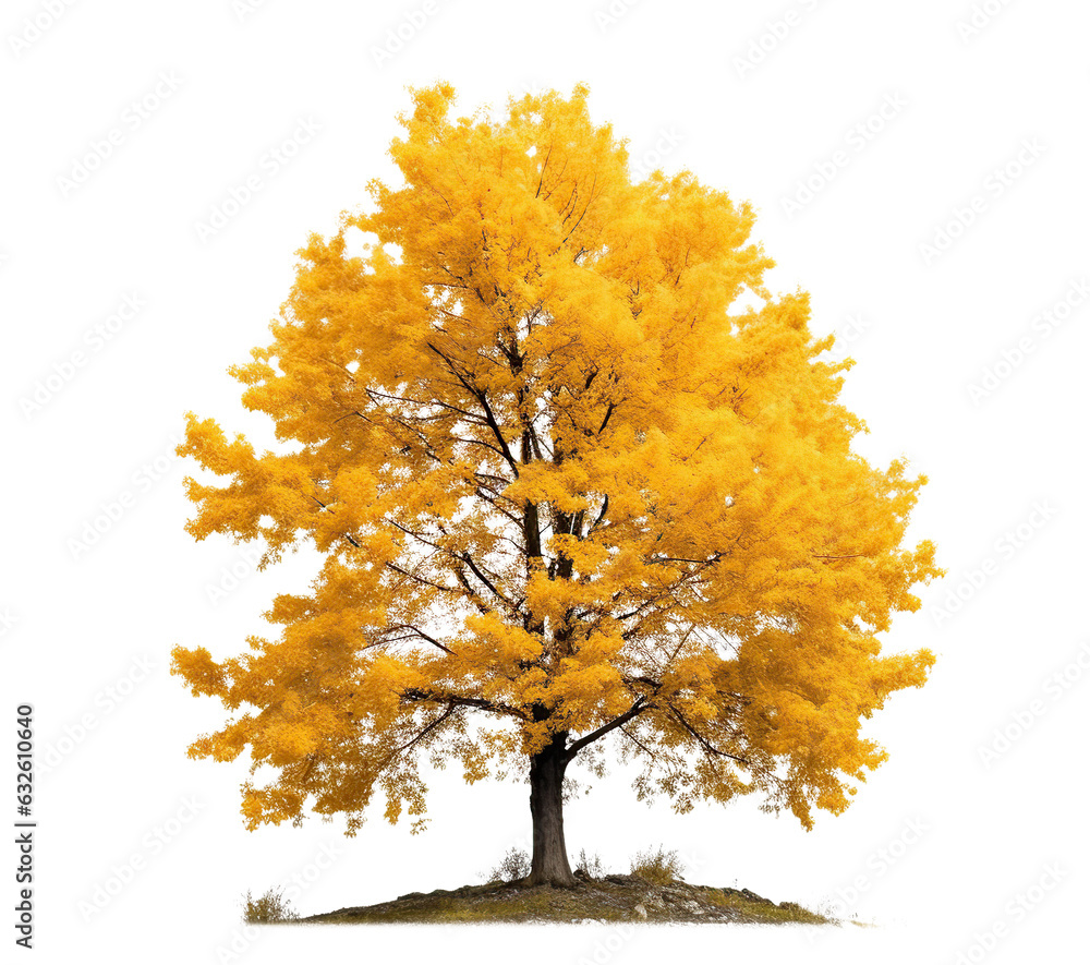 Tree in fall isolated on white or transparent background cutout. Generative AI