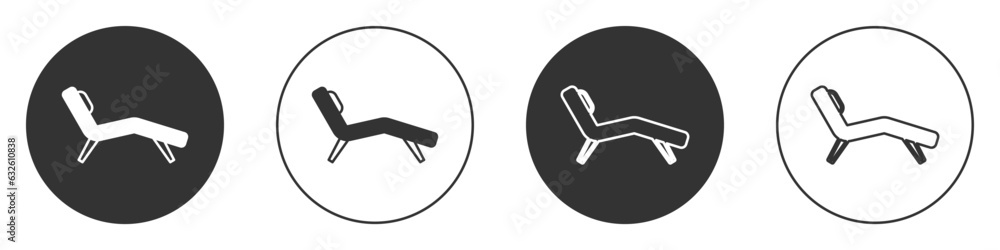 Black Armchair icon isolated on white background. Circle button. Vector Black Armchair icon isolated on white background. Circle button. Vector