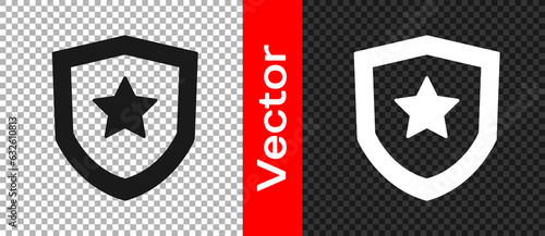 Black Police badge icon isolated on transparent background. Sheriff badge sign. Vector