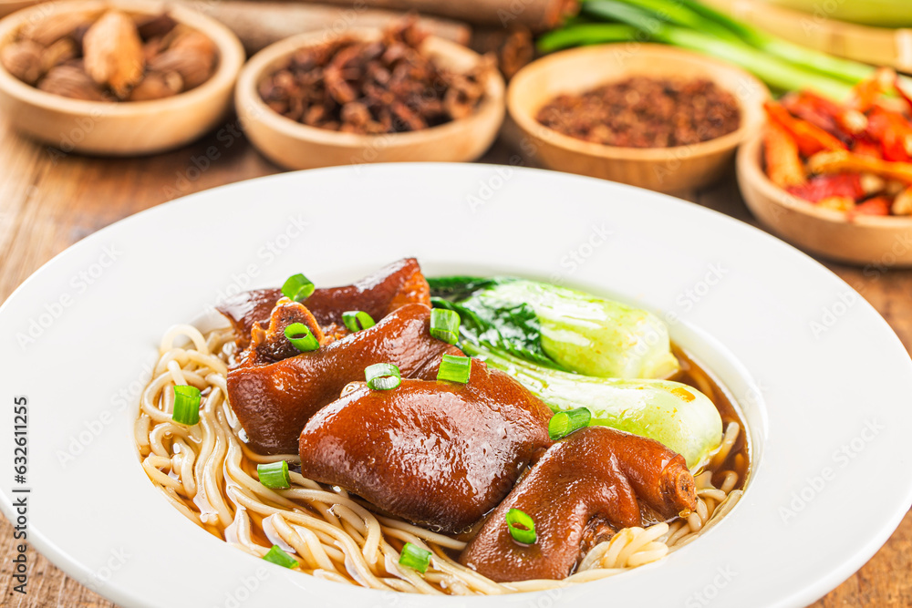 A bowl of pork knuckle noodles A bowl of pork knuckle noodles