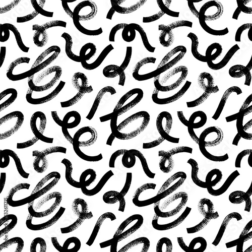 Biological grunge squiggles seamless pattern. Hand drawn bold grunge wavy and swirls brush strokes with loops. Vector rough curly smears with scribbles. Simple childish scribble wallpaper print.