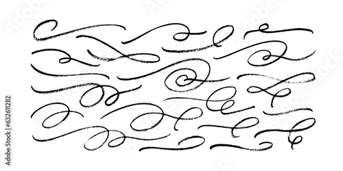Calligraphy wavy lines collection. Highlight text elements, decorative flourishes, brush drawn swashes. Hand drawn curly swishes. Classic vector calligraphy decoration for text and banners.