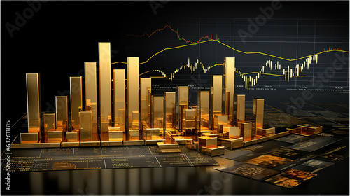 Chart made of 3d gold bars, concept for gold market value, generative ai