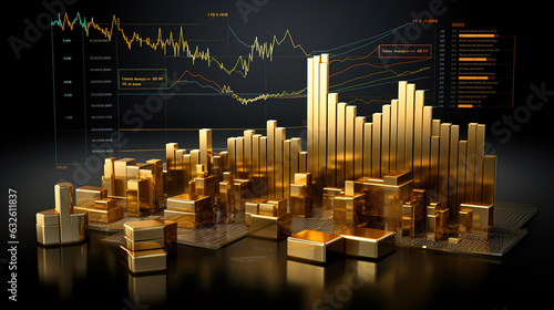 Stock market diagram made of 3d gold bars representing gold's price, generative ai