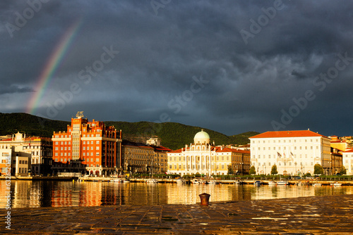 trieste seafront at sunset after heavy rain