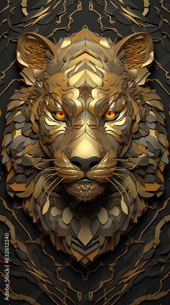 Fractal Tiger Art in Glorious Gold Wall Art - Generative Ai