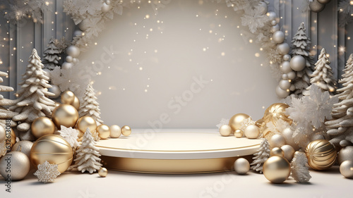 3d luxury podium christmas decoration and space for your luxury product. Christmas background concept. Generative AI.