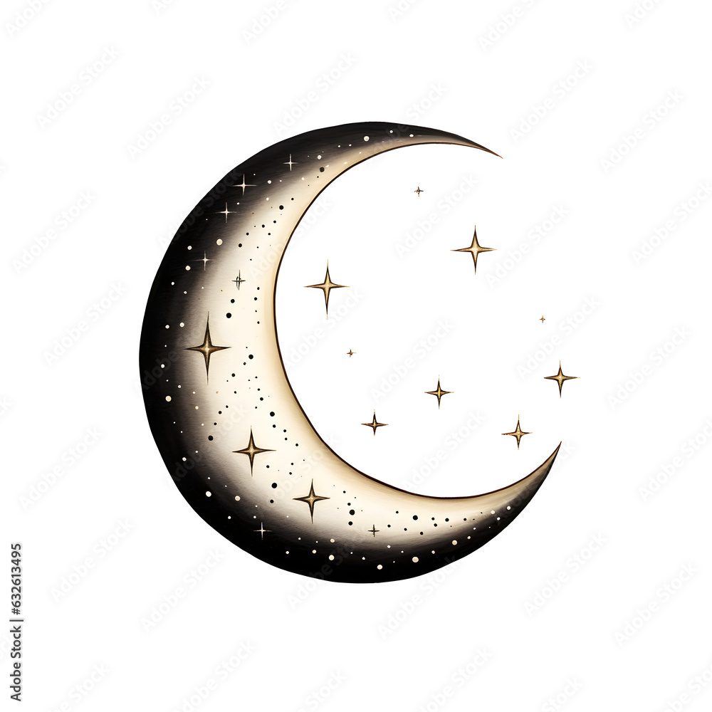 moon and stars clipart, transparent background Stock Illustration