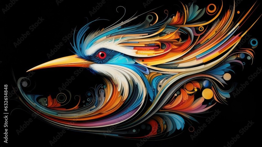 Abstract bird of paradise on a black background Abstract bird of paradise on a black background