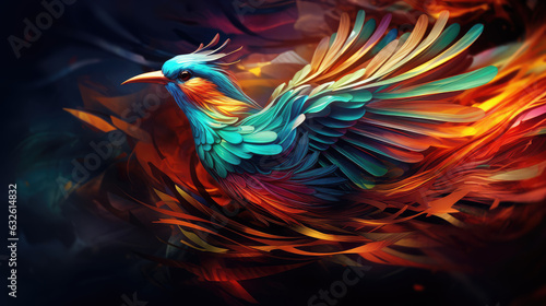 Abstract bird of paradise on a black background