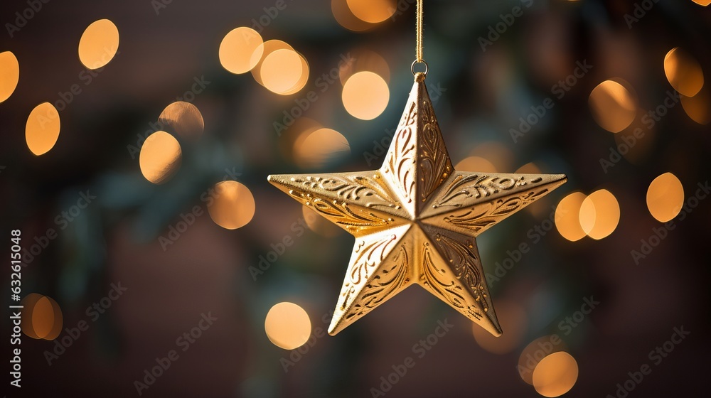 Star decoration hanging on Christmas tree Generative AI Star decoration hanging on Christmas tree Generative AI