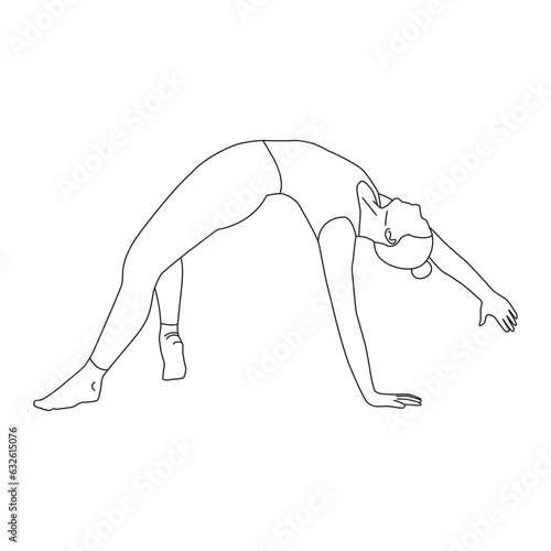 Line art of woman doing Yoga in wild thing pose vector