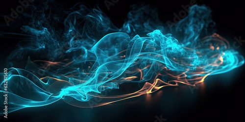 Neon Liquid Smoke Cyan Color Very Detailed Abstract Background AI Generative