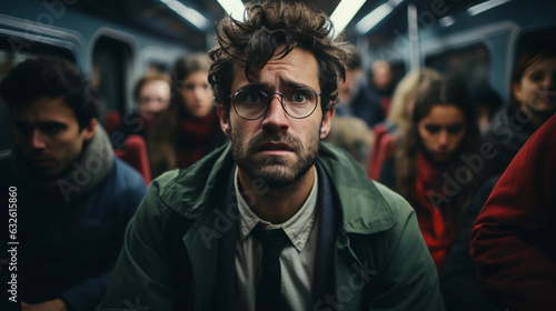 La routine d'un homme dépressif dans le metro dans Paris photo