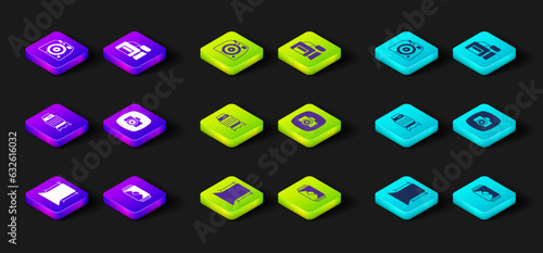 Set Empty photo studio, Photo frame, Camera lens, camera, Cinema and icon. Vector