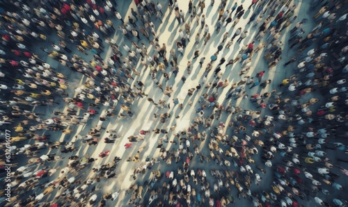Overhead view of crowd of people on street, Generative AI