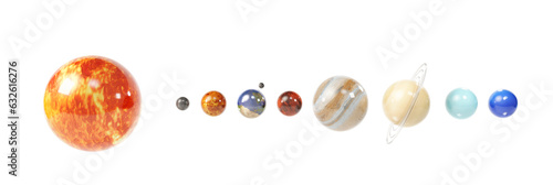 Fotografie Cartoon stylized set of glass balls in the shape of planets of solar system isolated on a white background