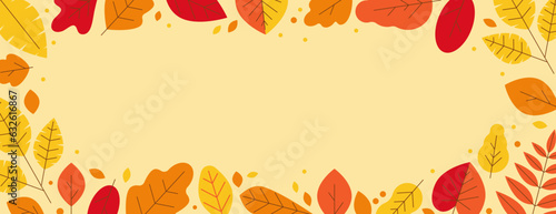 Vector  horizontal abstract background with copy space for text - autumn sale - bright vibrant banner, poster, cover design template, with yellow and orange leaves..