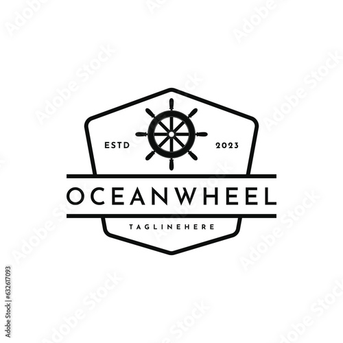 Sailing wheel logo design idea vintage stamp retro, ocean wheel logo design idea