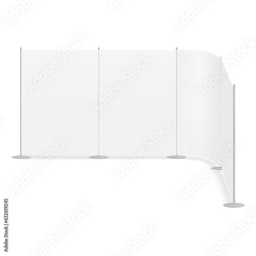 Pop-up streamline backdrop vector mock-up. Blank graphic panel flexible banner background realistic mockup. Exhibition display stand. Template for design