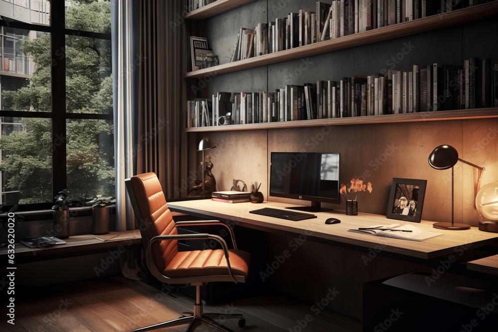 Modern Home Office with Floating Desk - AI Generated