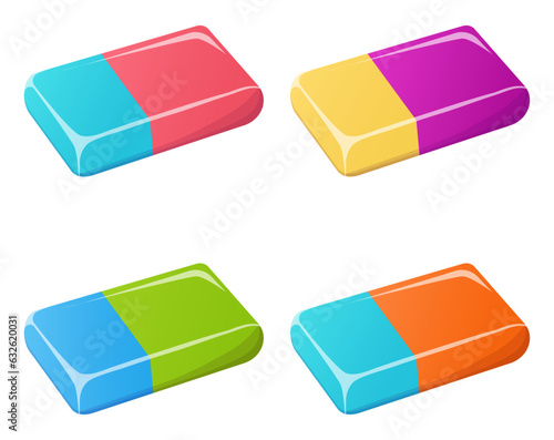 Colorful eraser collection isolated on white background