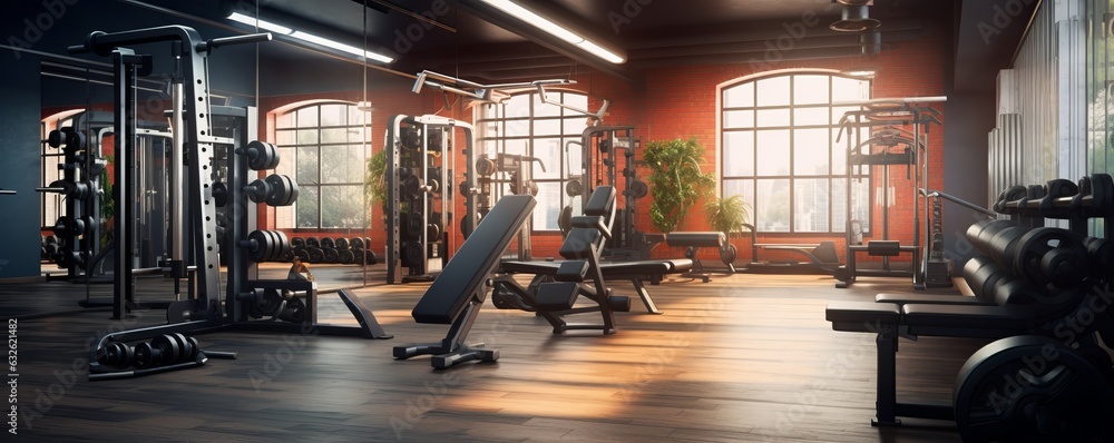 Fitness gym indoor background. AI generative. Fitness gym indoor background. AI generative.