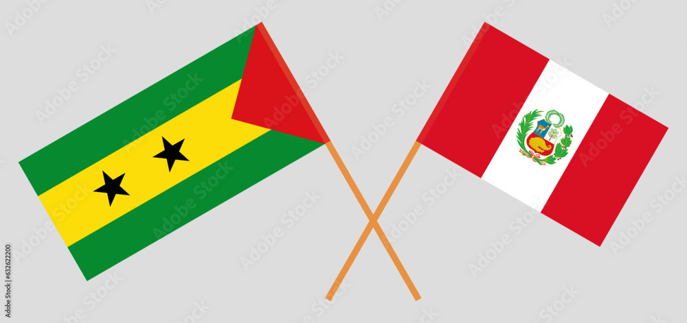 Crossed flags of Sao Tome and Principe and Peru. Official colors. Correct proportion Crossed flags of Sao Tome and Principe and Peru. Official colors. Correct proportion