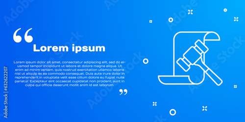 White line Auction hammer icon isolated on blue background. Gavel - hammer of judge or auctioneer. Bidding process, deal done. Auction bidding. Vector
