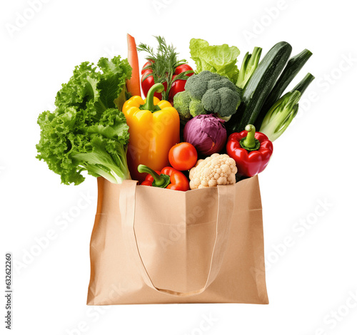 Paper Bag with Vegetables isolated on transparent background. PNG file, cut out