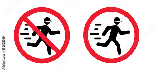 Stop do not run, jump zone pictogram. Forbidden running or jumping icon. Forbid fast walking area. Stop halt allowed, no ban signboard. Flat vector hurry symbol. Walk slowly. no entrance sign
