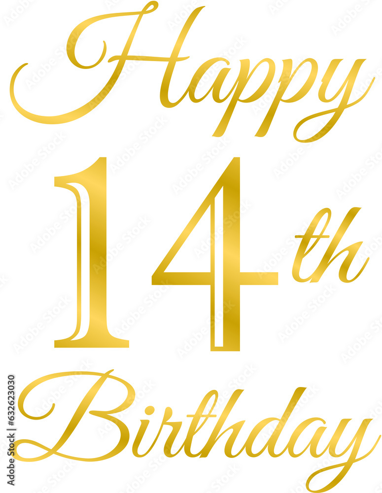 Happy birthday greeting card 14, birthday card, design, no background, gold