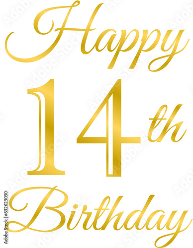 Obraz na płótnie Happy birthday greeting card 14, birthday card, design, no background, gold w salonie